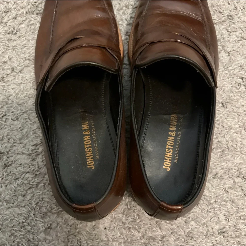 Johnston & Murphy Brown Leather Penny Loafers Handcrafted in Italy SIZE 9